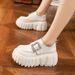 Lefu 2025 Herbst Neue Schwarze Biskuitlederschuhe Mit Dicker Sohle, Modisch Und Vielseitig, Kleine Höhenerhöhung_vogvips.com