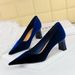 6188-9 Fashionable Simple Banquet High Coarse Heels Women's Suede West Velvet Shallow Mouth Pointed Single Shoes_vogvips.com