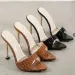 Snakeskin Print Pointed Stiletto Heel Slide Sandals For Women Fashion Open Toe High Heels Slippers_vogvips.com