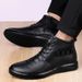 Sewing Line Flat Heel Casual Men's Black Martin Boots Front, Solid Color Shoes_vogvips.com