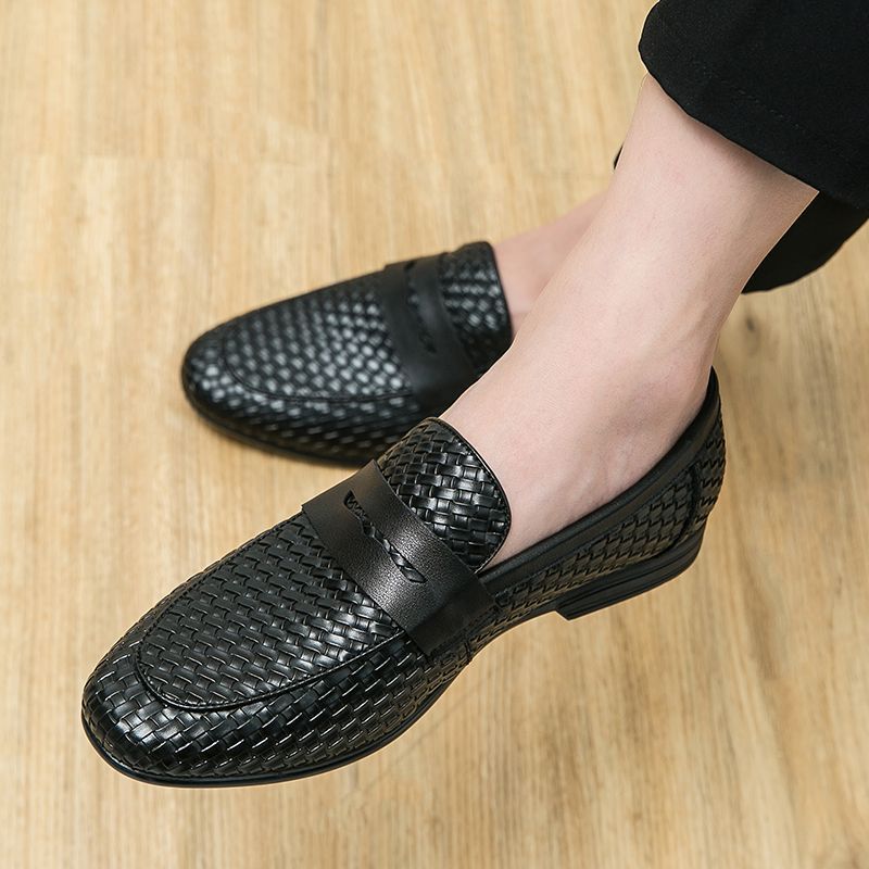 European Style's Loafers, Trendy And Fashionable Woven Casual Leather Shoes, Breathable Soft-soled Slip-on Shoes For_vogvips.com
