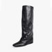 Retro Women's Tall Boots Square Toe Slip-On Riding Boots With Hidden Height Increase Pleated Long Western Style For Autumn Winter_vogvips.com
