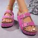 Plus Size Women's Cork Slippers Summer Style Thick Sole Belt Buckle Pearl Rhinestone Sandals_vogvips.com