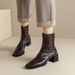 Square Toe Thick Heel Back Zipper Temperament Black Short Boots Women's French Versatile Commuting Bare Boots British Style Martin Boots_vogvips.com