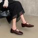 Cameido French Mary Jane Ballet Flats Simple Square Toe Single Buckle Women Shoes Spring_vogvips.com