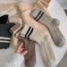 Warm Wool Cable Knit Socks For Women And Men, Striped Mid-Calf Socks, Thick Retro Style, Soft And Cozy, Perfect For Fall And Winter_vogvips.com