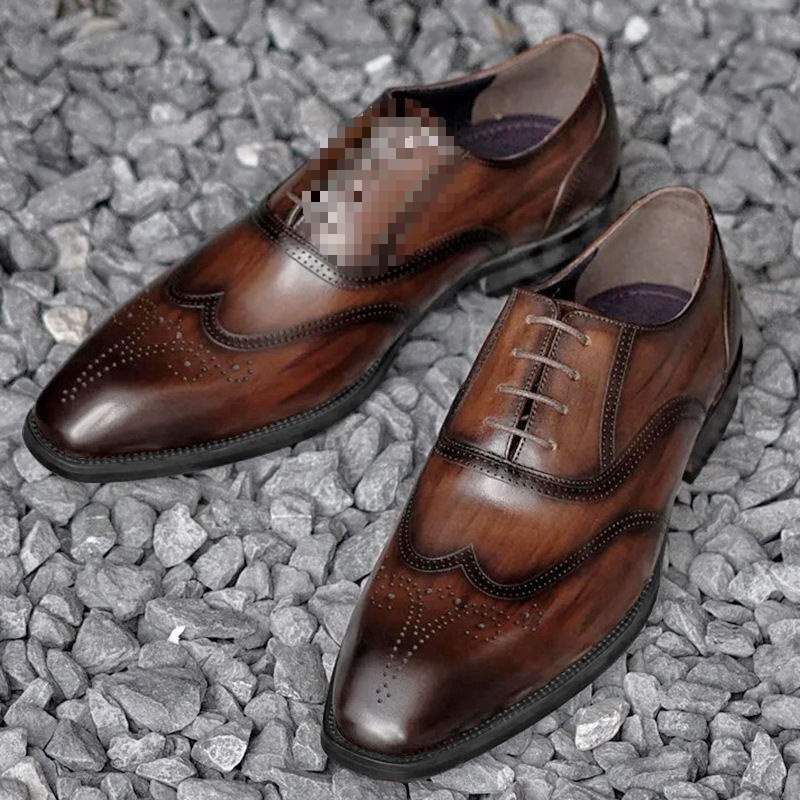 Euro Step British Style Brogue Leather Business Formal Square Toe Oxford Height Increasing Men's Carved Wedding Groomsman Shoes_vogvips.com