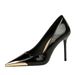 3739-36 Korean Version Banquet Shallow Mouth Slim Heeled Women's Pointed Iron Toe Decoration Super High Heels Patent_vogvips.com