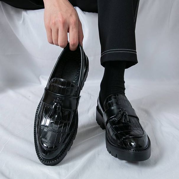 New Fashion Genuine Leather Tassel Business Casual Loafer Shoes For Men Black Business Formal Leather Shoes For Daily Office Casual Men's Shoes For Dr_vogvips.com