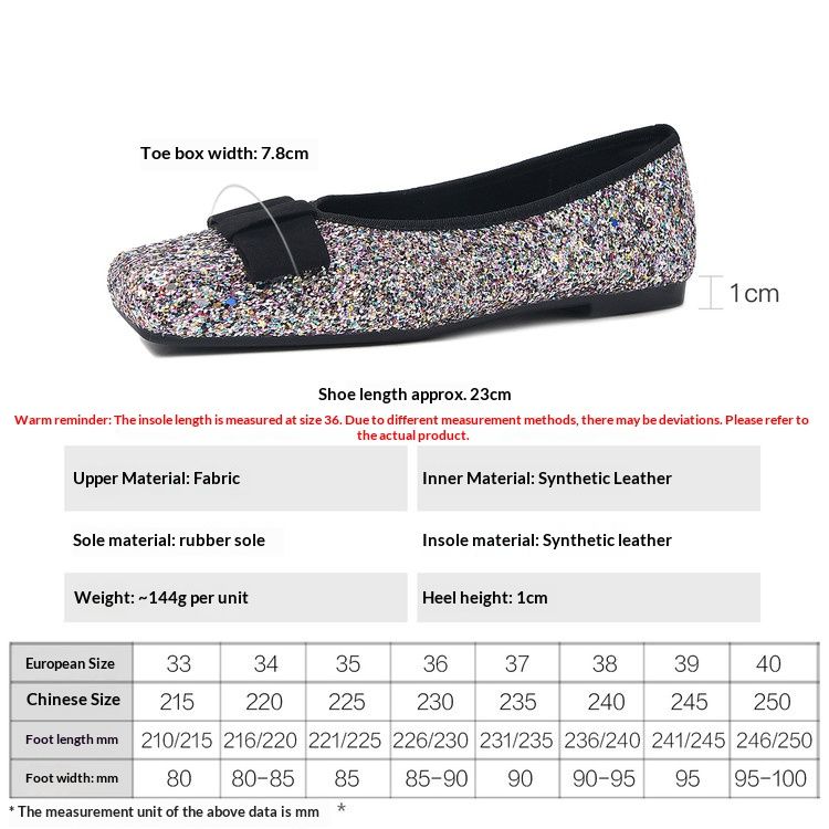 Cameido Bowknot Square Toe Sequins Low Heel Ballet Flats For Women Spring Shoes_vogvips.com