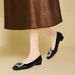 Cameido Women's Square Toe Rhinestone Buckle Chunky Heel Pumps Spring Loafers Slip On Commuting Shoes_vogvips.com