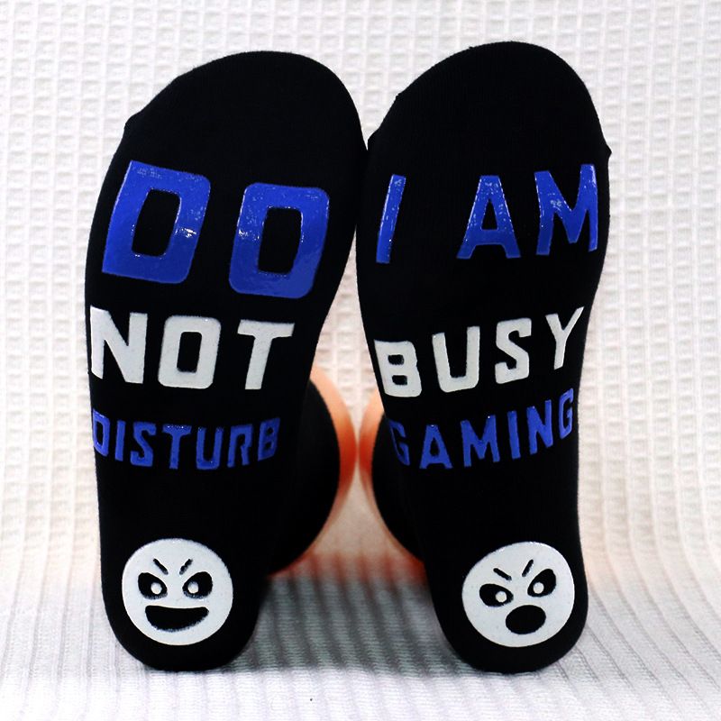 Mid-tube socks Cotton socks soles letter dot adhesive floor socks non-slip game socks_vogvips.com