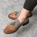 Euro Step Britih Style Pointed Toe Men' Brogue Leather Korean Verion Large Size Slip-On Buine Caual Hairtylit Trendy_vogvips.com