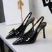 7317-H105 Sexy Nightclub Goddess High Heels European And American Style Bowknot Patent Leather Pointed Toe Backless_vogvips.com