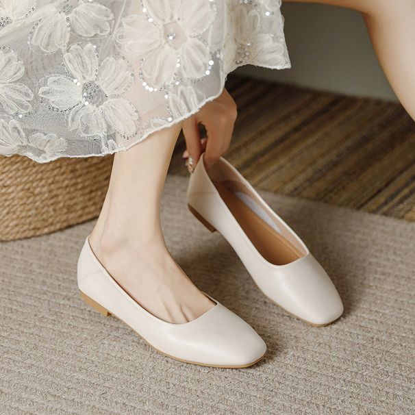 Flat Square Toe 2024 New Shallow Mouth French Evening Style Soft Sole Genuine Leather Large Size Women's Shoes 41 To 43_vogvips.com