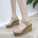 Women's Summer Wedge Sandals With Platform, European And American 2025 New Style, Thick-Soled Suede, Small Size,_vogvips.com
