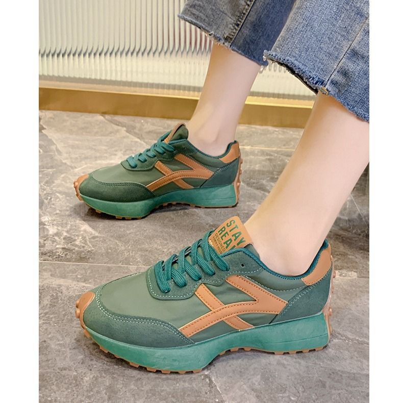 Women Sneakers Spring Leather Casual Woman Lace Up Sport Shoes Luxury Green Platform Shoes Leisure Light Anti-slip Running Shoe_vogvips.com