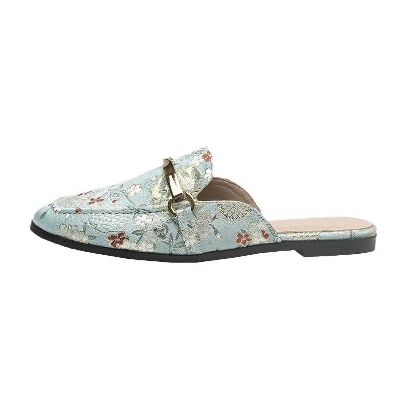 Women's Embroidered Open-Back Mule Slippers – Flat Summer Slide Shoes With Toe Cover (Lazy Chic Style)_vogvips.com