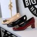 Women's Shoes Thick Heel Shallow Mouth Square Head Patent Leather Metal Buckle Middle Heel Single Shoes Women's Shoes_vogvips.com