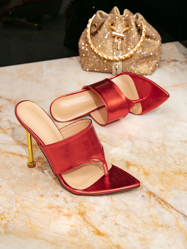 Women's High Heeled Sandals Red Fashion Slip On Stilettos Fashionable Party Pointed Toe Split Toe Simple High Heeled Sandals_vogvips.com