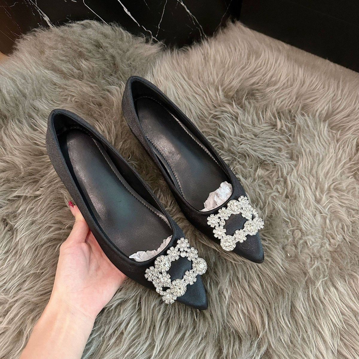 French-style High-heel Crystal Square Buckle Low-cut Single Shoe - One-piece Style, Exquisitely Beautiful For Business Casual Mary Jane Shoes_vogvips.com