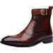 Men's high-top zipper men's alligator print pointed business ankle boots_vogvips.com