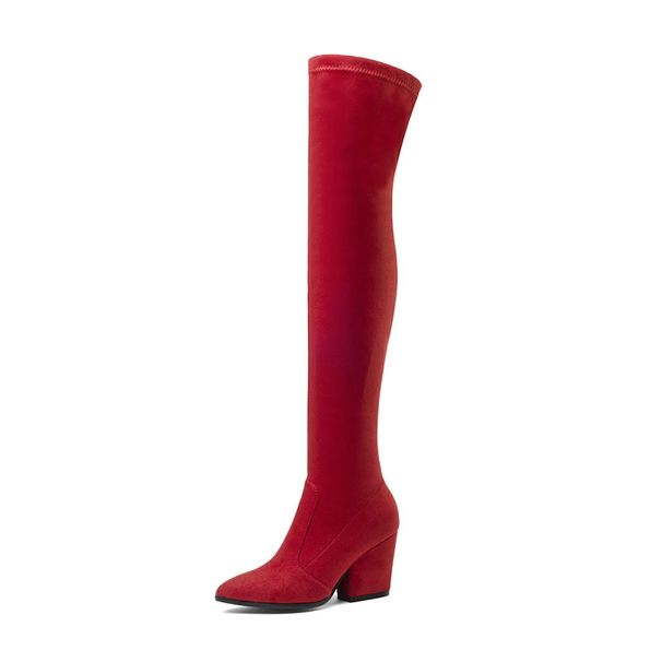 New Comfortable Pointed Toe Multi-Color Slimming Stretch Suede Plus Size Wedge Women Casual Boots For Shopping_vogvips.com