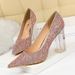 9217-1 Fashion Transparent Crystal Thick High Heel Shallow Mouth Pointed Sexy Nightclub Shining Sequin Single Shoe_vogvips.com