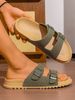 Men's Youth Mules New Spring And Summer Retro Slip-On Casual Loafers Pu Upper Double Strap Half-Slip Flat Slippers With Adjustable Buckle_vogvips.com