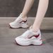 2025 Spring New Korean Style Casual Leather Women's Color Block Thick Sole Lace-up Dad Shoes Height Increasing Sneakers_vogvips.com