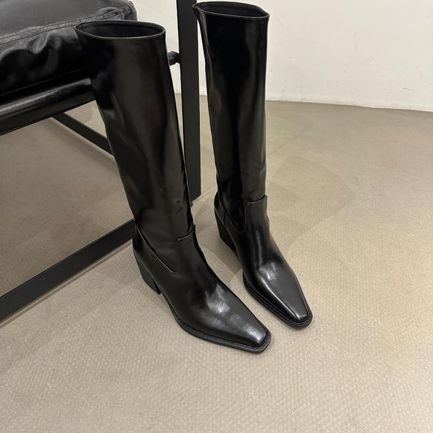 Chunky Heel For Women 2024 Autumn Winter New Women's Square Toe Tube Over-the-Knee Long High Heels Riding Boots_vogvips.com