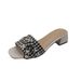 Women's Pink Plaid Pearl Buckle Square Toe High Heeled Sandals 4.0 Cm Chunky Heel Casual Summer Shoes_vogvips.com
