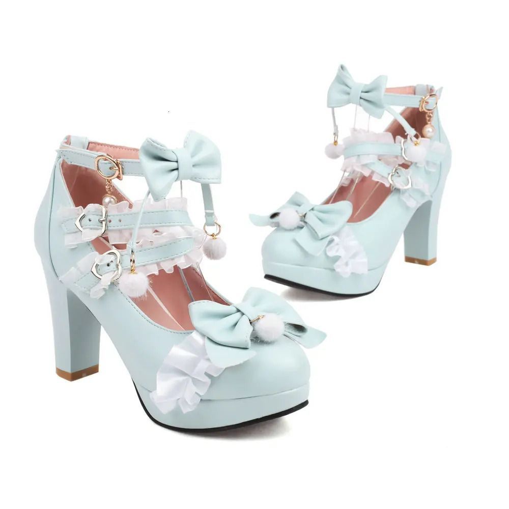 Pink Plush Ball Lace Bow High Heels Purple Cute Girly Platforms Vintage Style Aesthetic Shoes Sissy ABDL Princess_vogvips.com