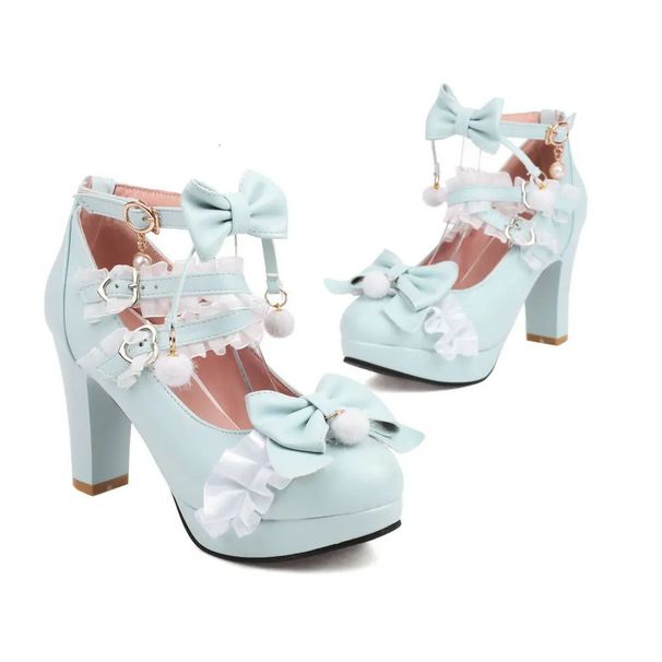 Pink Plush Ball Lace Bow High Heels Purple Cute Girly Platforms Vintage Style Aesthetic Shoes Sissy ABDL Princess_vogvips.com