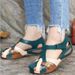 Women's Shoes New European And American Retro Color Matching Round Head Hollow Wedge Heel Cross Buckle Sandals For Women_vogvips.com