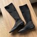 Cowhide Version ~ Minimalist Row Style Versatile Stretch Slim Women Socks Square Toe Flat Not Over-the-Knee Long Boots_vogvips.com