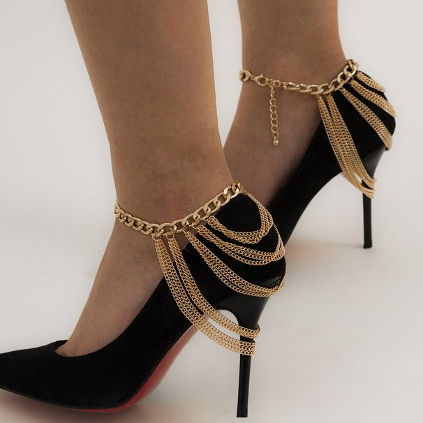 Shoe Accessories Temperament Multi Layer Tassel Hip Hop Anklet Female Exaggerated Personality Geometric Metal Chain Shoe Chain Xuerou Jewelry_vogvips.com