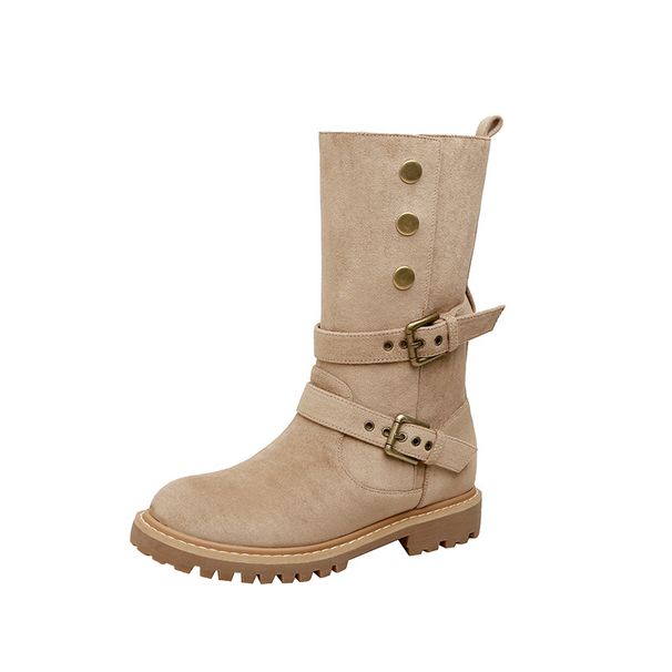 088 Post-Apocalyptic Style Early Autumn Brown Two-Way Foldable Martin Women New Short Western Mid-Calf Ankle Boots_vogvips.com
