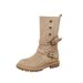 088 Post-Apocalyptic Style Early Autumn Brown Two-Way Foldable Martin Women New Short Western Mid-Calf Ankle Boots_vogvips.com