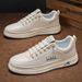 Men's Breathable Casual Sneakers - Lightweight Slip-On White Shoes For Summer, Fashionable Low-Top Lace-Up Loafers With Comfortable EVA Insole_vogvips.com
