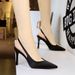 High Heels Stiletto Satin Back Empty Plain Back Strap Pointed High Heel Single Shoes Women's Shoes_vogvips.com