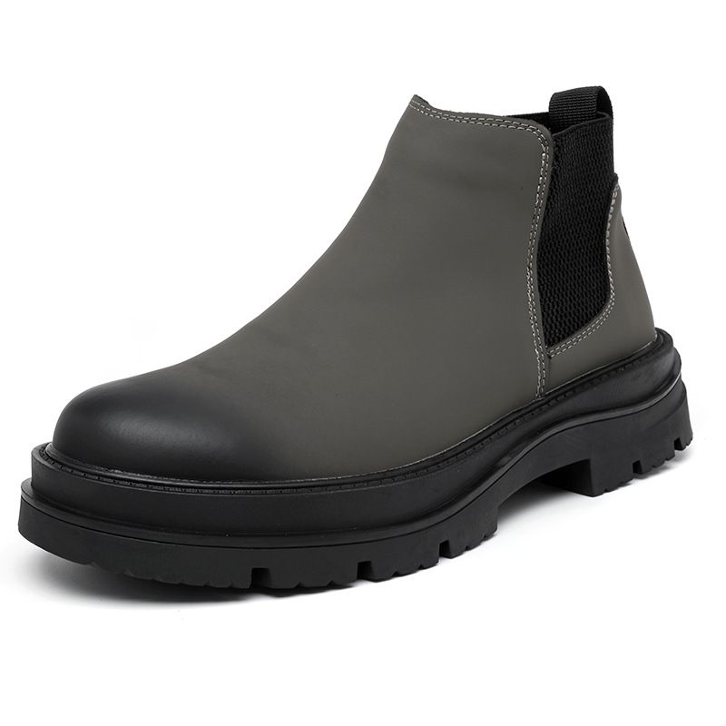 Retro Tooling Boots Thick-soled Heightened Lazy Foot-covering Martin Boots Genuine Leather Chelsea Short Boots_vogvips.com