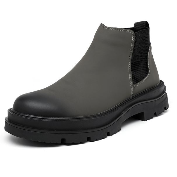 Retro Tooling Boots Thick-soled Heightened Lazy Foot-covering Martin Boots Genuine Leather Chelsea Short Boots_vogvips.com