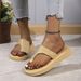 Korea New Round Head Flat Bottom Slippers For Women's Versatile Thick Sole Casual Beach Sandals_vogvips.com