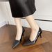Wide High-heeled Patent Leather Pointed-toe Color-blocked Glitter Single Shoes Women, Suitable For Daily Commuting And_vogvips.com