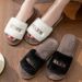 Autumn Winter Small Fragrance Style Letter Embroidery One-Word Cotton Slippers For Women Non-Slip Home Soft Sole Ins_vogvips.com