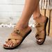 Ladies Fashion Sandals Gold Chain Decoration Comfortable Slip On Flat Bottom Slipper Women's Footbed Casual Summer_vogvips.com