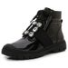 Fashion Diamond Buckle Sports Shoes Lace Up Flat Boots For Women Comfortable Breathable Genuine Leather Mid Cut Boots Patent Leather Fashion Boots_vogvips.com