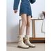 Gravity Is Popular This Year With Martin Thick Heels, Pleated Round Toe, Mid Top Boots, Beige British Style Short Boots_vogvips.com
