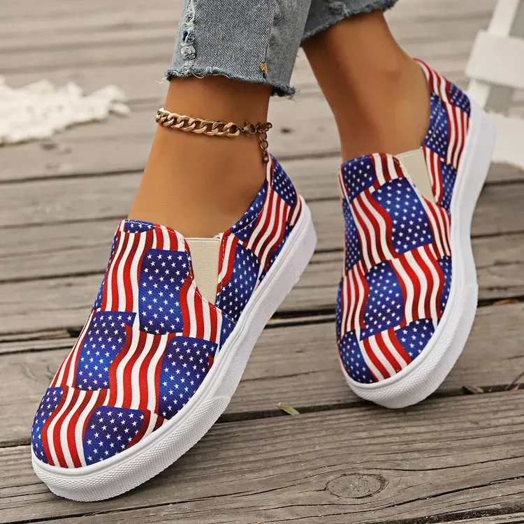 Independence Day Sneakers Autumn Winter Elastic Women Flat Star Stripe Shoes Ss Size_vogvips.com